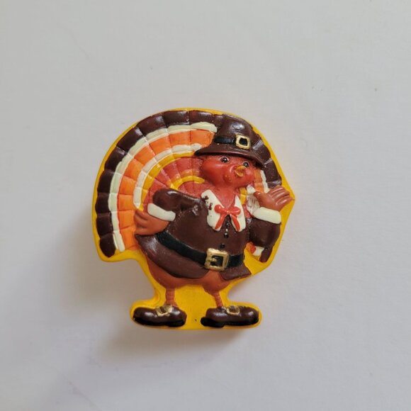 Thanksgiving Pilgrim Turkey Pin Brooch By HMK Lic. - Picture 1 of 3